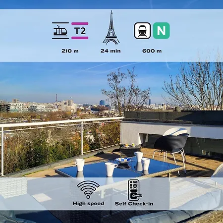 Apartment 360 : Superbe Maison, Rooftop, Vue Tour Eiffel, T2 Meudon